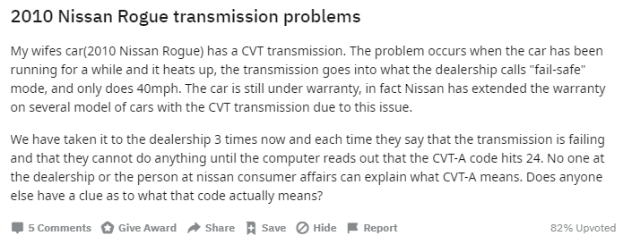 Nissan Rogue Cvt Transmission Problems