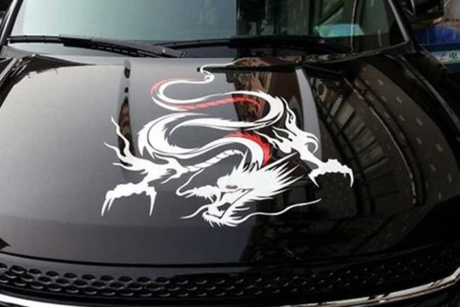 Fochutech 1pc Car Auto Body Sticker Engine Hood Cool Dragon Self-Adhesive Side Truck Vinyl Graphics Decals Motorcycle (White red)